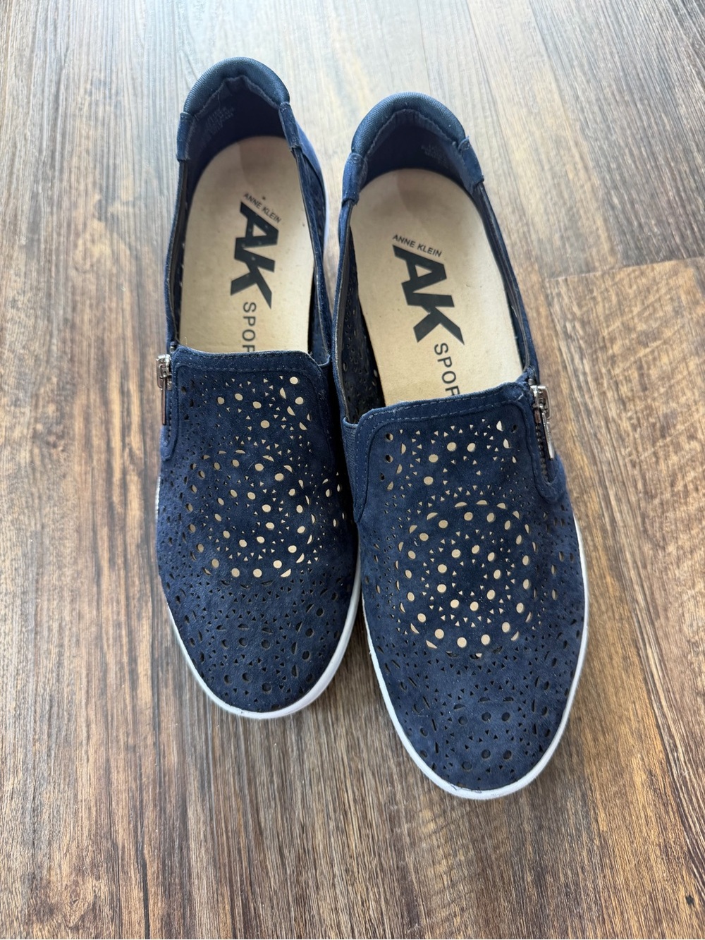 Anne Klein Navy Laser-Cut Slip-On Sport Sneakers